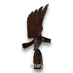 Vintage Large Hand Carved Wood Open Wings Eagle Sculpture Figurine Statue