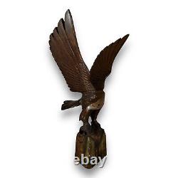 Vintage Large Hand Carved Wood Open Wings Eagle Sculpture Figurine Statue