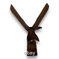 Vintage Large Hand Carved Wood Open Wings Eagle Sculpture Figurine Statue