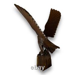 Vintage Large Hand Carved Wood Open Wings Eagle Sculpture Figurine Statue