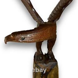 Vintage Large Hand Carved Wood Open Wings Eagle Sculpture Figurine Statue