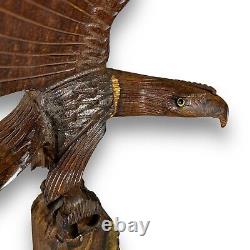 Vintage Large Hand Carved Wood Open Wings Eagle Sculpture Figurine Statue