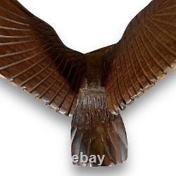 Vintage Large Hand Carved Wood Open Wings Eagle Sculpture Figurine Statue