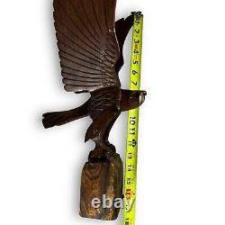 Vintage Large Hand Carved Wood Open Wings Eagle Sculpture Figurine Statue