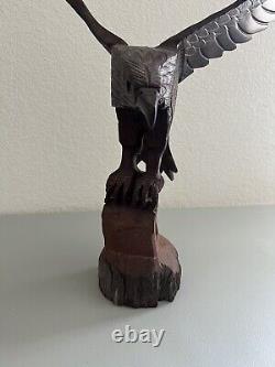 Vintage Large Hand Carved Wooden Eagle Sculpture/statue