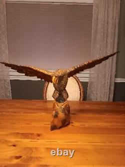Vintage Large Hand Carved Wooden Eagle Wings Are Removable Made In Ukraine