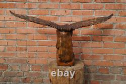 Vintage Large Heavy Brown Wooden Hand Carved Large Eagle 70s