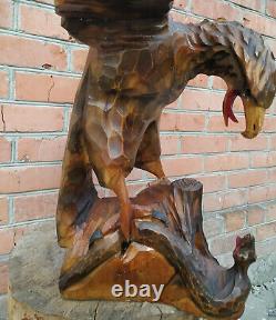 Vintage Large Heavy Brown Wooden Hand Carved Large Eagle 70s