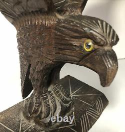 Vintage Majestic Hand Carved Wood Wooden Bald Eagle Distinctive Eyes 12 Tall