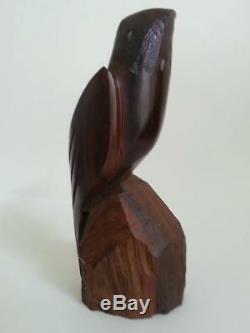 Vintage Native Solid Walnut Wood Eagle Sculpture Hand Carved Art 9 High