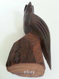 Vintage Native Solid Walnut Wood Eagle Sculpture Hand Carved Art 9 High