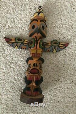 Vintage Northwest Coast Indian Totem Stamped Hand Carved by Chief White Eagle 9