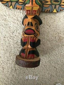Vintage Northwest Coast Indian Totem Stamped Hand Carved by Chief White Eagle 9