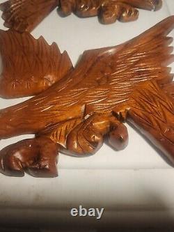 Vintage Pair Hand Carved Wooden American Eagle Patriotic Wall Folk Art