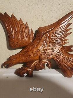 Vintage Pair Hand Carved Wooden American Eagle Patriotic Wall Folk Art