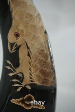 Vintage Scrimshaw Horn Eagle On A Branch Hand Carved Wood BASE Beautiful