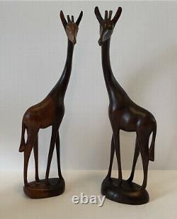 Vintage Set Of 2 Ironwood Hand Carved Giraffes 11 Tall Beautiful