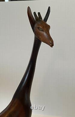 Vintage Set Of 2 Ironwood Hand Carved Giraffes 11 Tall Beautiful