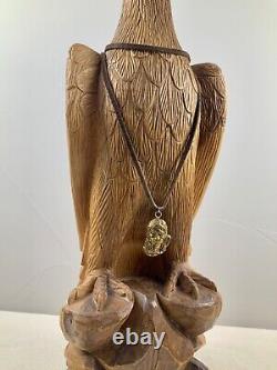 Vintage Signed Hand Carved Wooden Eagle w Native American Trench Art Necklace