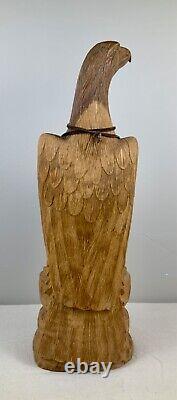 Vintage Signed Hand Carved Wooden Eagle w Native American Trench Art Necklace