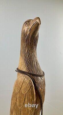 Vintage Signed Hand Carved Wooden Eagle w Native American Trench Art Necklace