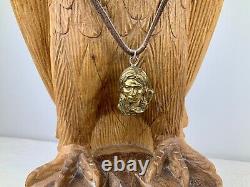 Vintage Signed Hand Carved Wooden Eagle w Native American Trench Art Necklace