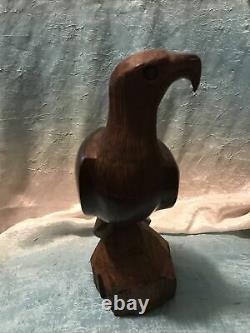 Vintage Solid Hand Carved Walnut Wood Eagle 10 Inches Tall Beautiful