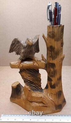 Vintage Soviet Russian Hand Carved Wooden Eagle Figurine Statuette Ussr