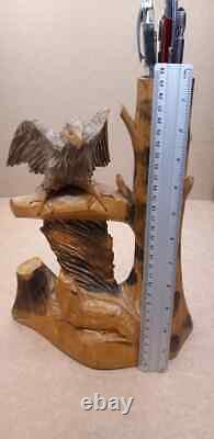 Vintage Soviet Russian Hand Carved Wooden Eagle Figurine Statuette Ussr