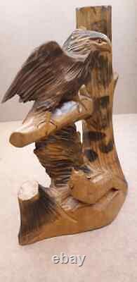 Vintage Soviet Russian Hand Carved Wooden Eagle Figurine Statuette Ussr