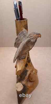 Vintage Soviet Russian Hand Carved Wooden Eagle Figurine Statuette Ussr