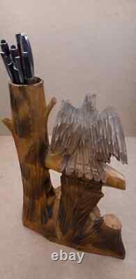 Vintage Soviet Russian Hand Carved Wooden Eagle Figurine Statuette Ussr