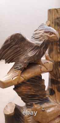 Vintage Soviet Russian Hand Carved Wooden Eagle Figurine Statuette Ussr