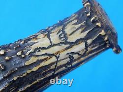 Vintage US Custom Hand Made Eagle Ducks Engraved Carved Stag Hunting Knife