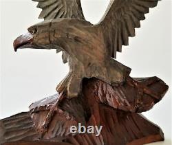 Vintage WOOD hand carved AMERICAN EAGLE signed JK ooak aafa treen folk art bird