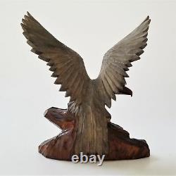 Vintage WOOD hand carved AMERICAN EAGLE signed JK ooak aafa treen folk art bird