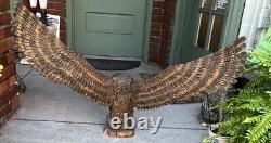 Vintage Witco Tiki US Eagle Statue Sculpture Hand Carved Wood Folk Art 70s Patri