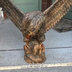 Vintage Witco Tiki US Eagle Statue Sculpture Hand Carved Wood Folk Art 70s Patri