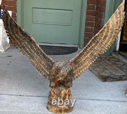 Vintage Witco Tiki US Eagle Statue Sculpture Hand Carved Wood Folk Art 70s Patri