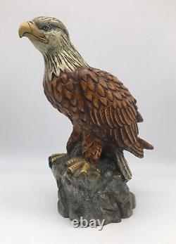 Vintage Wood Bald Eagle Statue Hand Carved and Painted Signed Ardis #0009 11 T