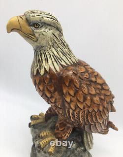 Vintage Wood Bald Eagle Statue Hand Carved and Painted Signed Ardis #0009 11 T