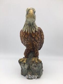 Vintage Wood Bald Eagle Statue Hand Carved and Painted Signed Ardis #0009 11 T