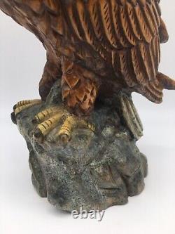 Vintage Wood Bald Eagle Statue Hand Carved and Painted Signed Ardis #0009 11 T