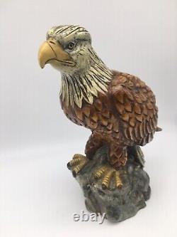 Vintage Wood Bald Eagle Statue Hand Carved and Painted Signed Ardis #0009 11 T