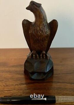Vintage Wood Hand Carved Eagle Ink Well & Pen Holder Folk Outsider Art Desk Set