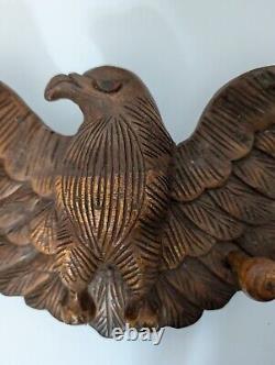 Vintage Wooden Hand Carved Eagle 2 Peg Coat Rack