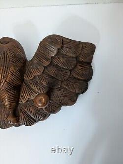 Vintage Wooden Hand Carved Eagle 2 Peg Coat Rack