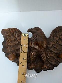 Vintage Wooden Hand Carved Eagle 2 Peg Coat Rack