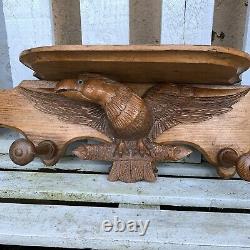 Vintage Wooden Wall Mounted Coat Hooks Shelf With Hand Carved Eagle