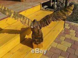 Vintage big beautiful Eagle with a little eaglet. USSR Hand Carved Wood Figure